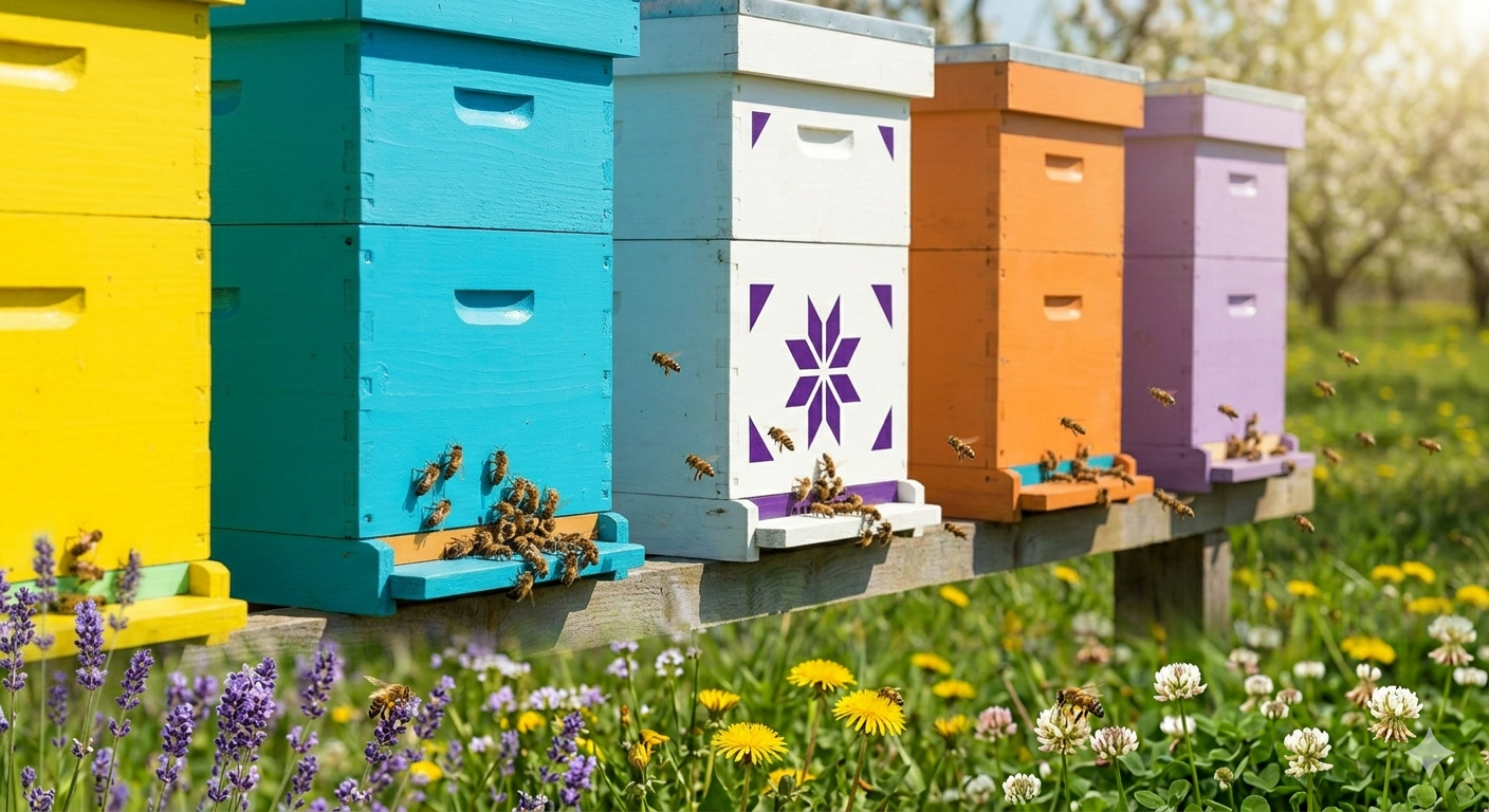 how colorful bee hives help prevent drift